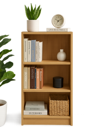 Medium Narrow Oak Bookcase with 3 Adjustable Shelves – Slim Storage Unit