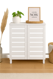 White 2-Door Shoe Cabinet with 3 Fixed Shelves – Stores up to 10 Pairs