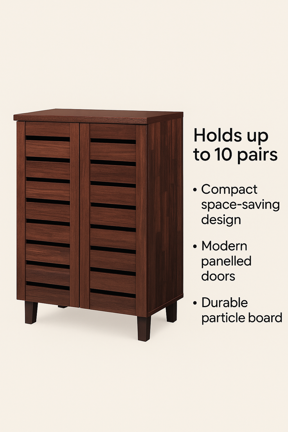 Dirty Oak 2-Door Shoe Cabinet – Stores Up to 10 Pairs with Fixed Shelves