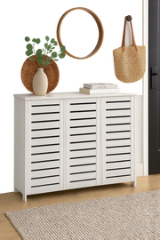 White 3-Door Shoe Cabinet – Stores Up to 20 Pairs with Fixed Shelves