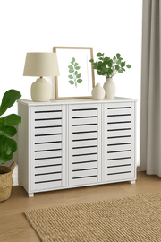 White 3-Door Shoe Cabinet – Stores Up to 20 Pairs with Fixed Shelves
