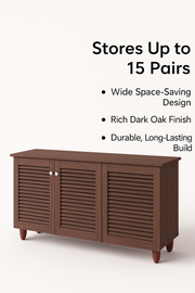 Dark Oak 3-Door Shoe Cabinet – Stores Up to 15 Pairs