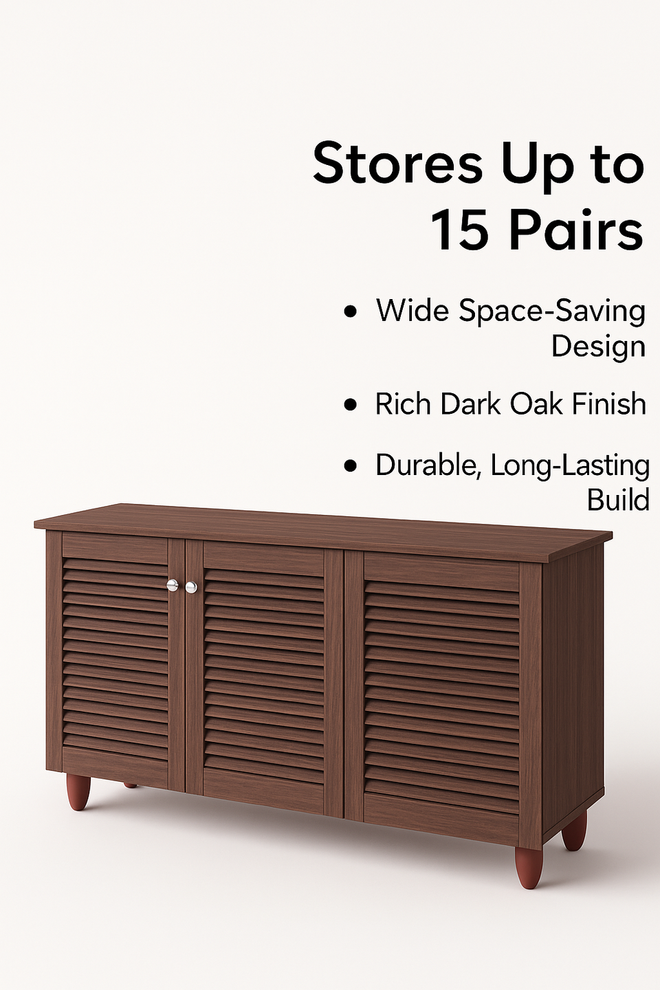 Dark Oak 3-Door Shoe Cabinet – Stores Up to 15 Pairs