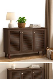 Dark Oak 3-Door Shoe Cabinet – Stores Up to 15 Pairs
