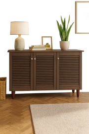 Dark Oak 3-Door Shoe Cabinet – Stores Up to 15 Pairs