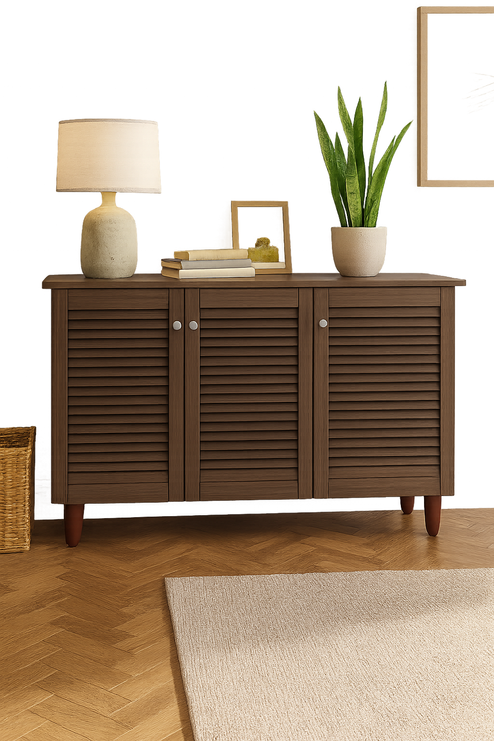 Dark Oak 3-Door Shoe Cabinet – Stores Up to 15 Pairs