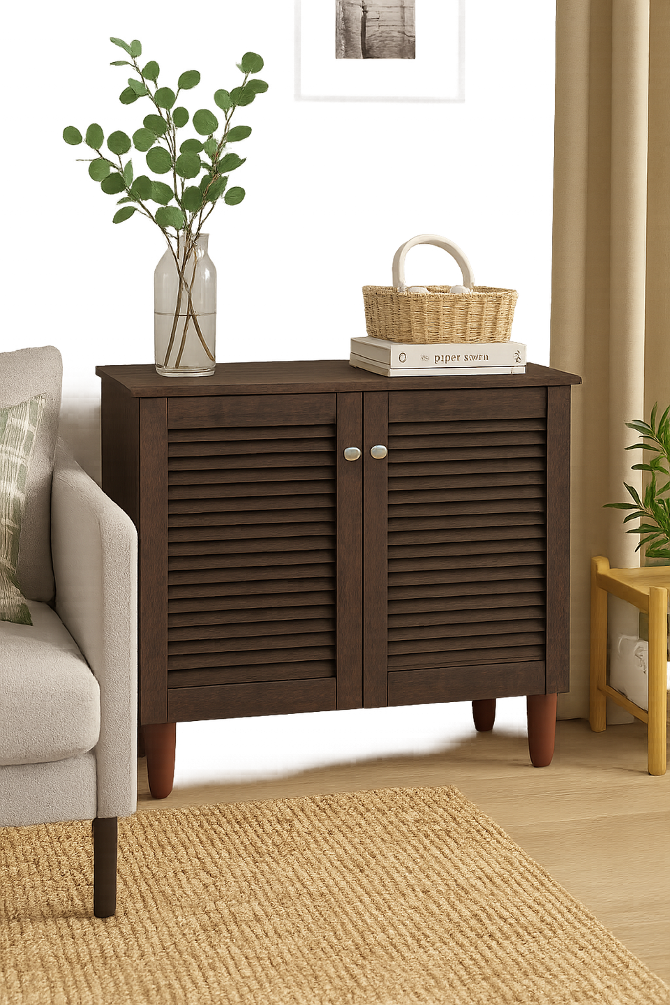 Dark Oak 2-Door Shoe Cabinet – Stores Up to 10 Pairs