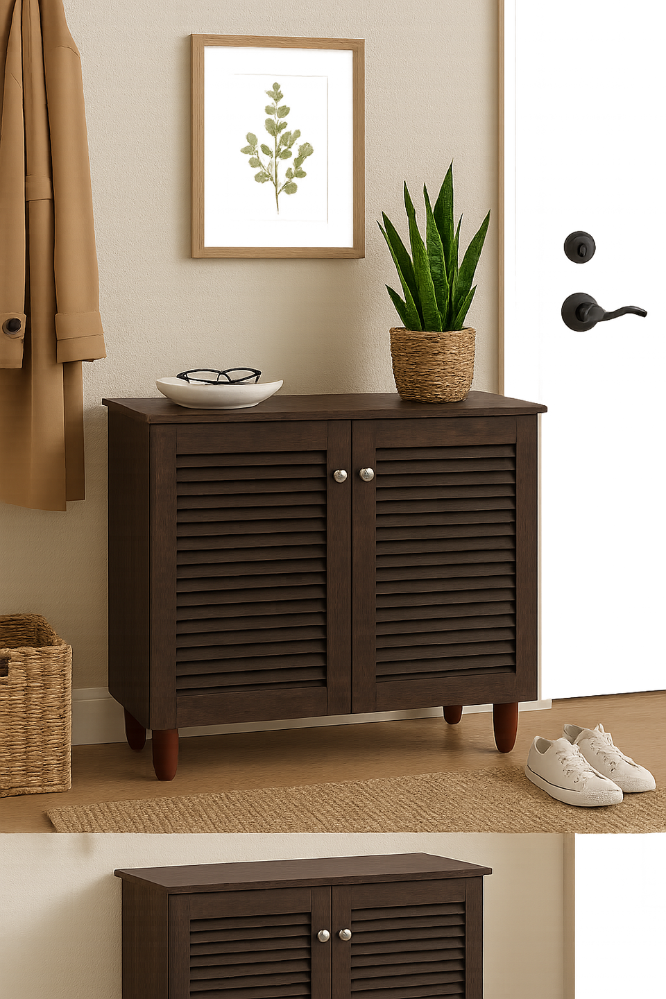 Dark Oak 2-Door Shoe Cabinet – Stores Up to 10 Pairs