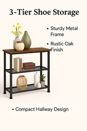 Rustic wooden shoe rack stand with mesh shelves holding 6-8 pairs of shoes, by Lavish Kitchen Isle, compact and stylish storage solution.