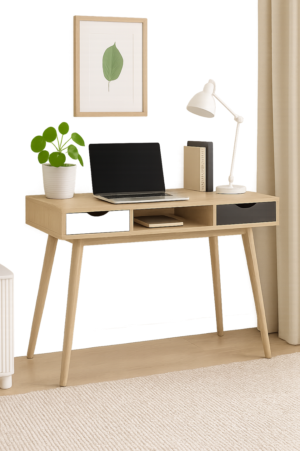 Modern Home Office Desk with 2 Drawers – Sonoma Oak Finish