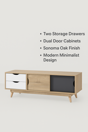Modern Sonoma Oak TV stand cabinet with 2 doors and 2 drawers, by Lavish Kitchen Isle, featuring sleek storage design.