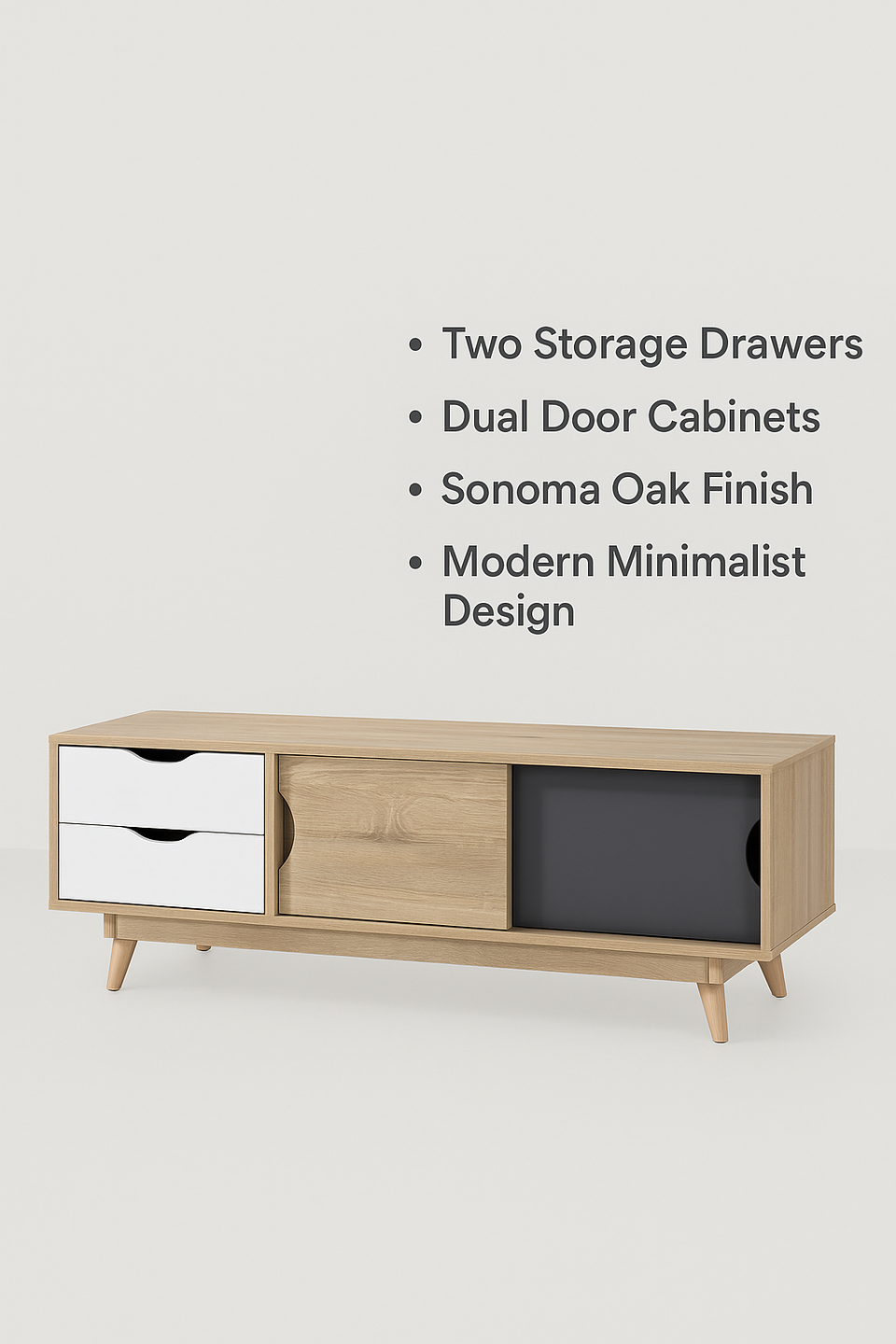 Modern TV Stand Cabinet with 2 Doors & 2 Drawers – Sonoma Oak