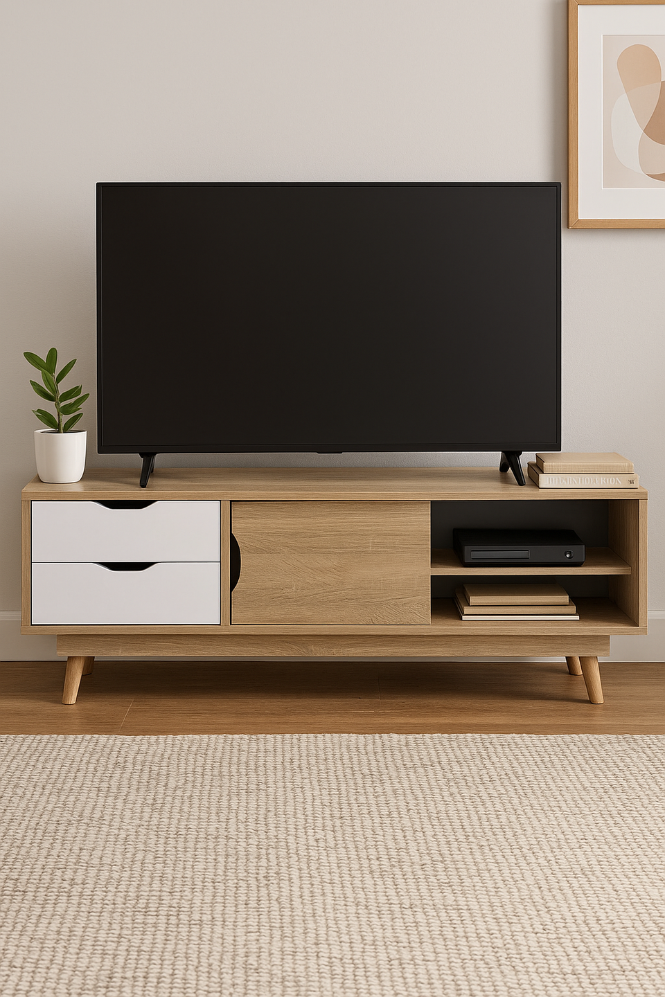 Modern TV Stand Cabinet with 2 Doors & 2 Drawers – Sonoma Oak