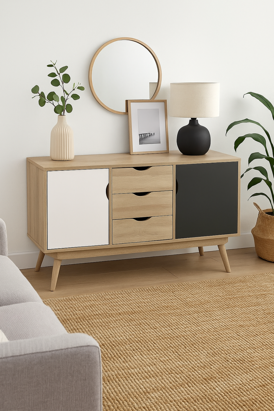 Modern Sideboard Cabinet with 2 Doors & 3 Drawers – Sonoma Oak