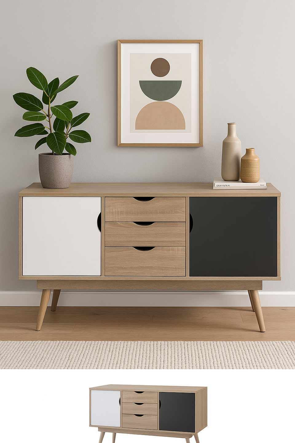 Modern Sideboard Cabinet with 2 Doors & 3 Drawers – Sonoma Oak