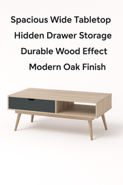 Sonoma Oak Coffee Table with 1 Drawer & 1 Shelf – Wide Tabletop Storage