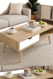 Sonoma Oak Coffee Table with 1 Drawer & 1 Shelf – Wide Tabletop Storage