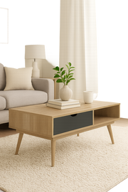 Sonoma Oak Coffee Table with 1 Drawer & 1 Shelf – Wide Tabletop Storage