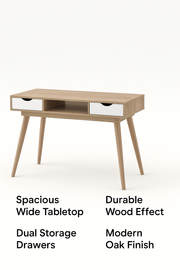 Sonoma Oak Home Office Desk with 2 Drawers – Scandinavian Style