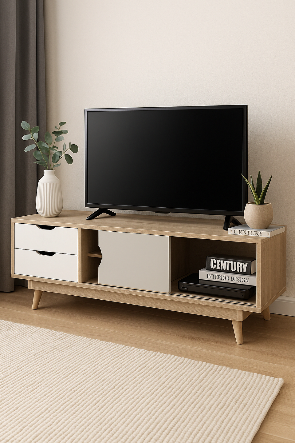 Modern Sonoma Oak TV Stand Cabinet – 2 Doors & 2 Drawers