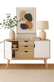 Sonoma Oak Sideboard Cabinet – 2 Doors & 3 Drawers, Scandinavian Style