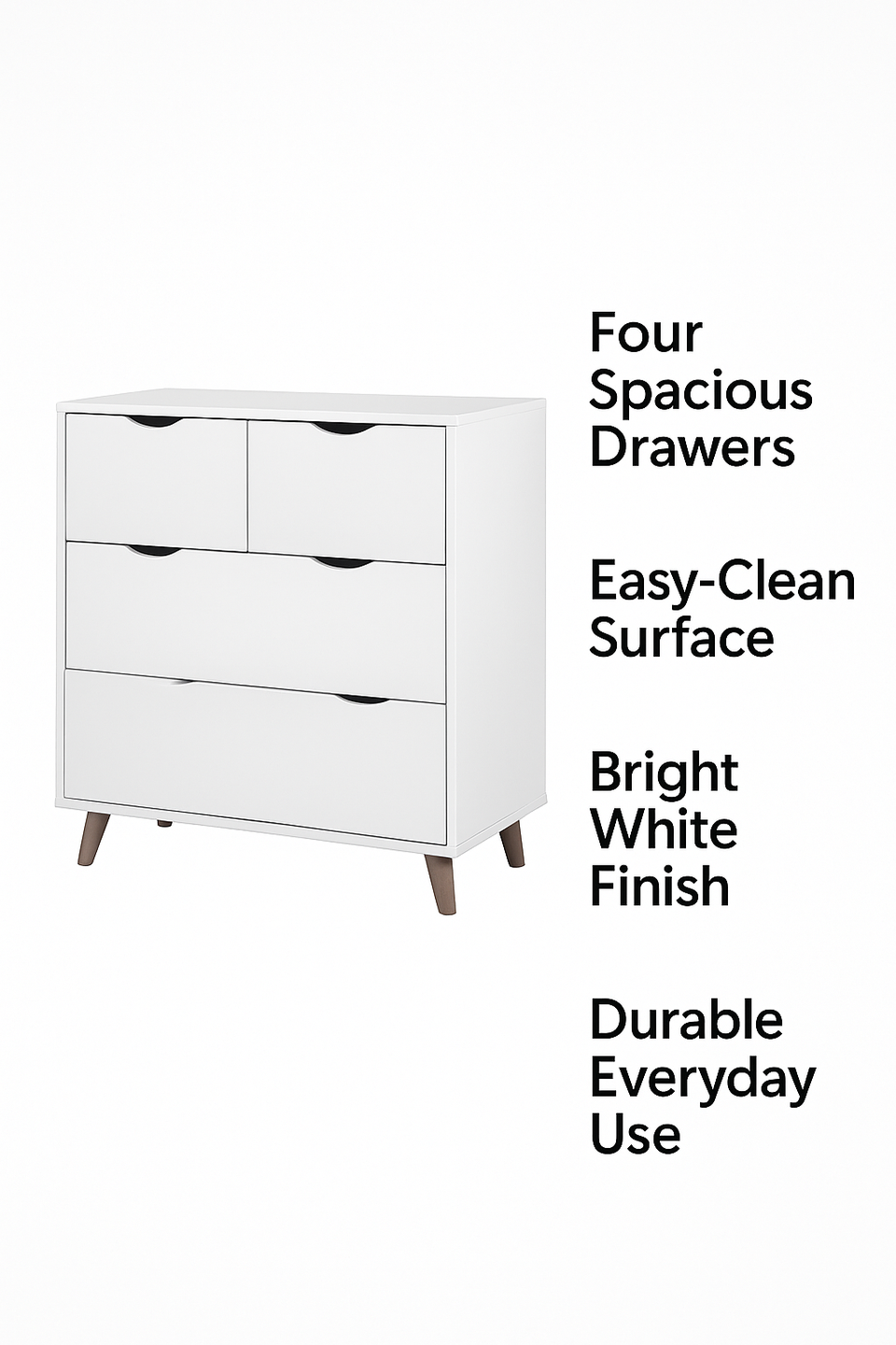 PulBird White 4 Drawer Chest – Modern Bedroom Storage Unit