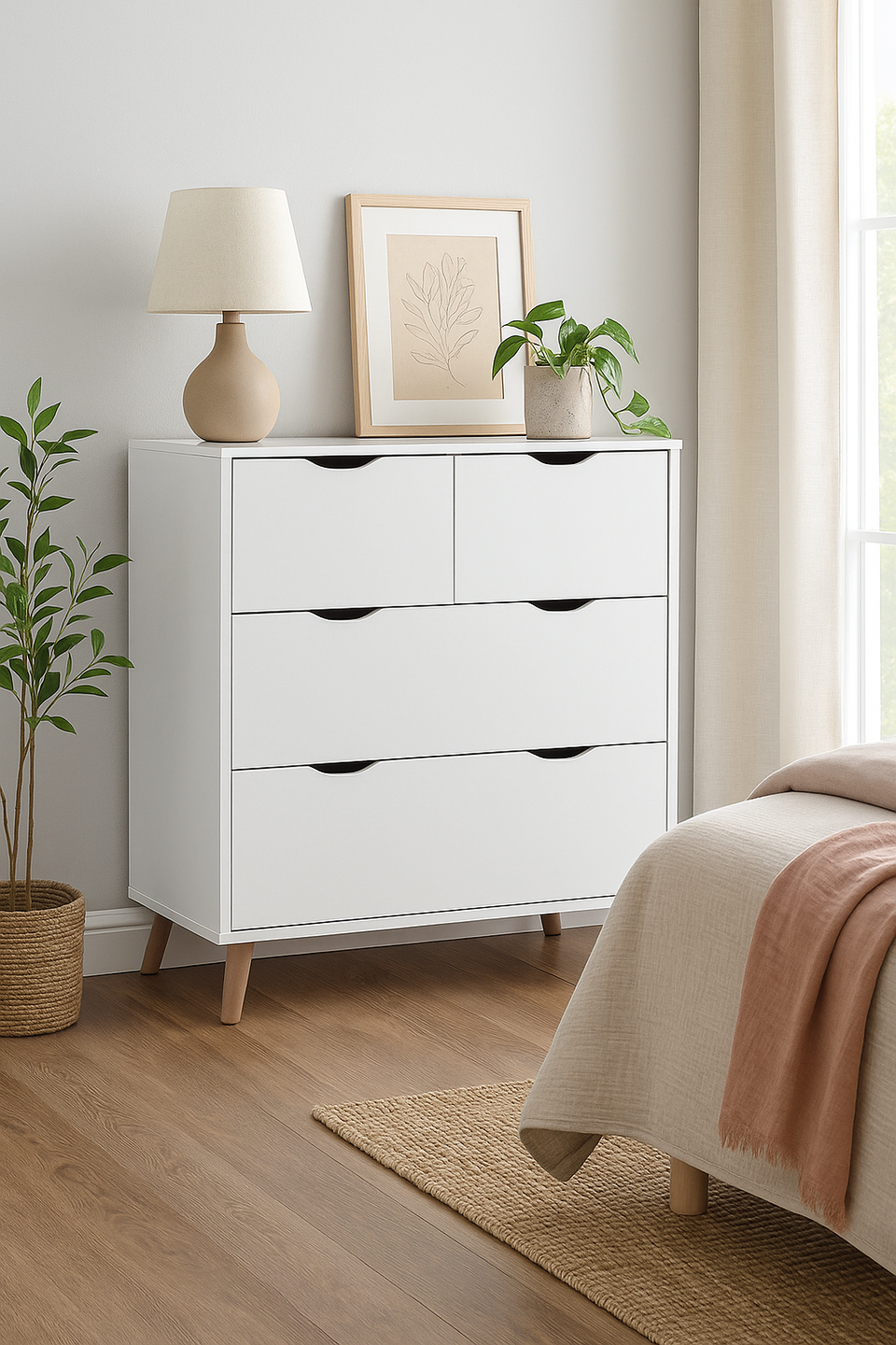 PulBird White 4 Drawer Chest – Modern Bedroom Storage Unit