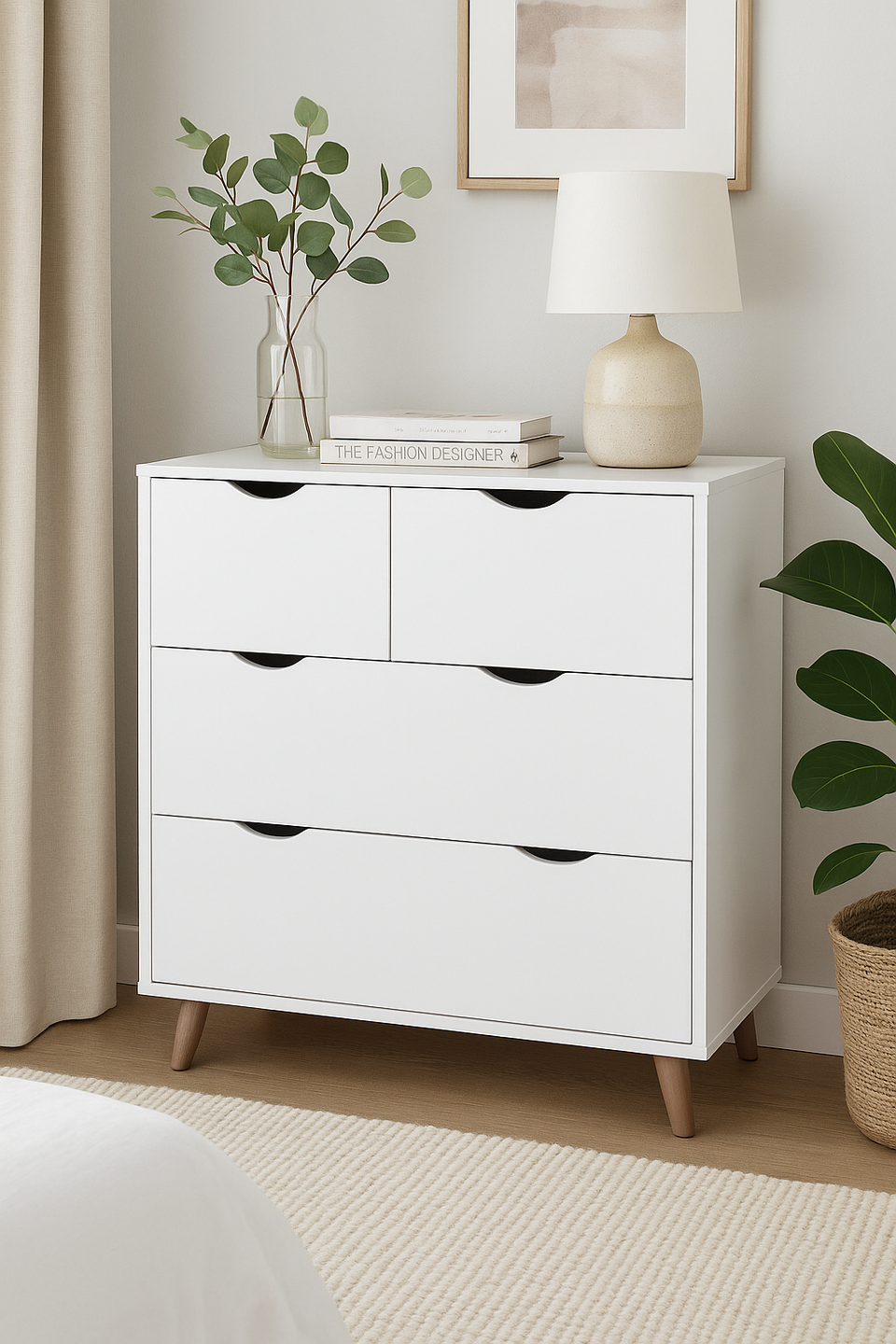 PulBird White 4 Drawer Chest – Modern Bedroom Storage Unit