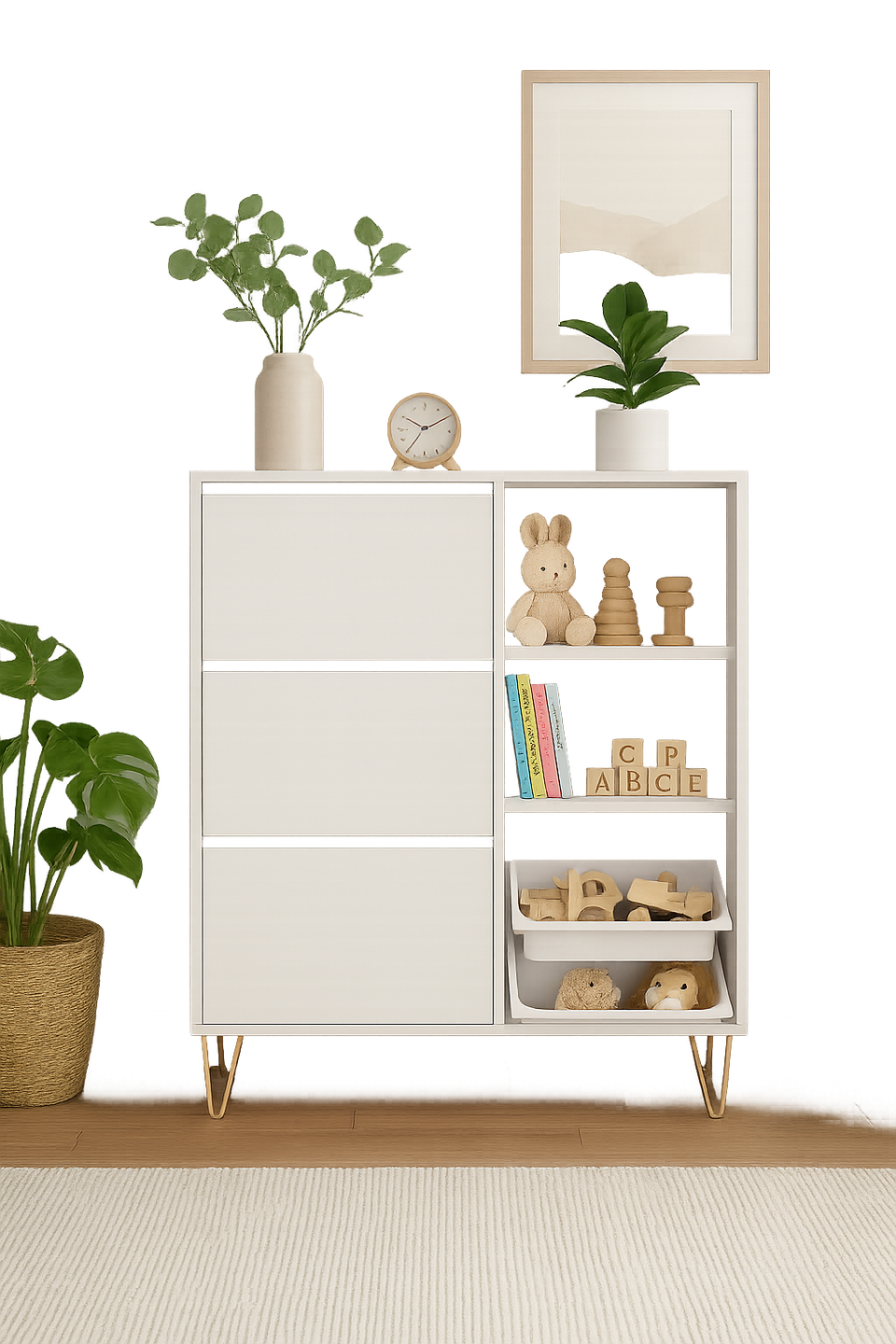 Fifo-Mi 3 Drawer Shoe Rack Cabinet Wooden Storage Stand Organiser, Space-Saving Shoe Shelf Unit for 15 Pairs in White