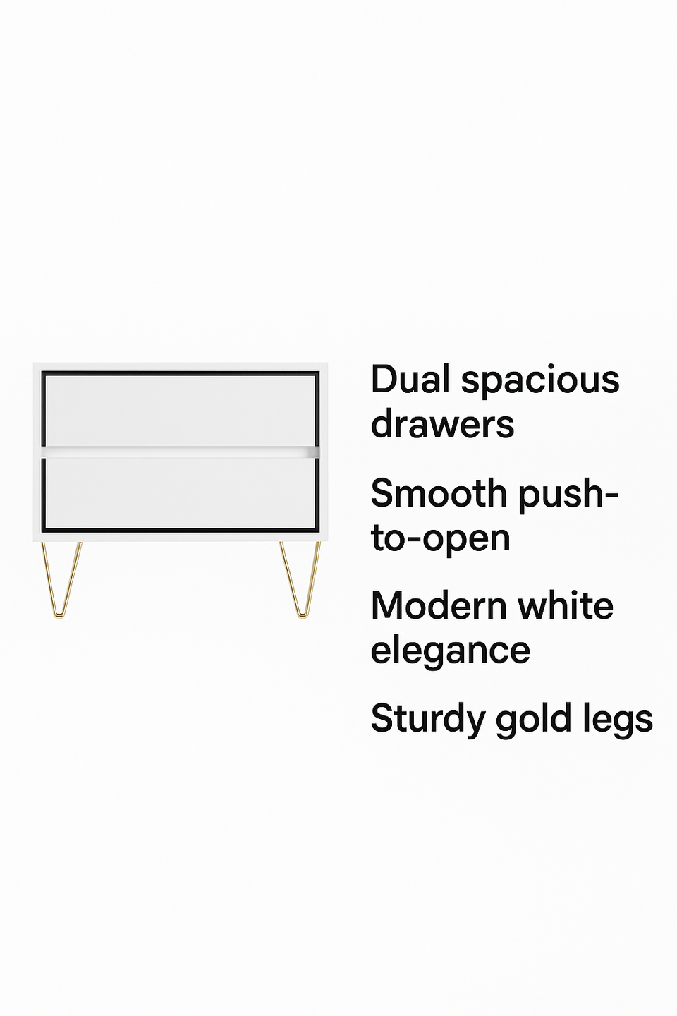 Fifomi 2 Drawer Bedside Table – Modern White Nightstand with Gold Legs and Storage Drawers Bedside Shelf Table for Bedroom