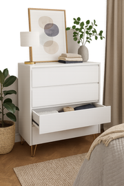 Fifomi 4 Drawer Chest – Modern White Chest of Drawers with Gold Legs Bedroom Storage Solution