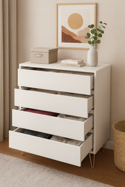 Fifomi 4 Drawer Chest – Modern White Chest of Drawers with Gold Legs Bedroom Storage Solution