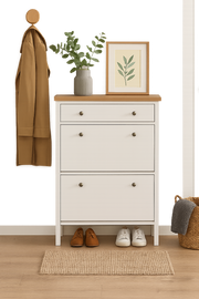 White wooden Agonmi 3-tier shoe cabinet by Lavish Kitchen Isle, space-saving shoe rack with multiple storage compartments.