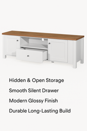 Modern TV Stand Cabinet Unit with 2 Doors, 1 Drawer, and Shelf Storage - White