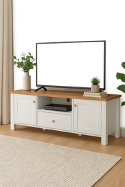 Modern TV Stand Cabinet Unit with 2 Doors, 1 Drawer, and Shelf Storage - White