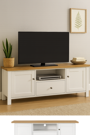 Modern TV Stand Cabinet Unit with 2 Doors, 1 Drawer, and Shelf Storage - White