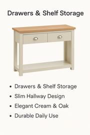 Ite Cream and Oak Effect Console Table 2 Drawer Sideboard Cabinet Storage for Living and Dining Room Furniture - Lavish Kitchen Isle