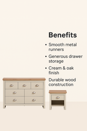 Cream and oak effect 2-piece bedroom set with 3+4 chest of drawers and bedside table by Lavish Kitchen Isle.