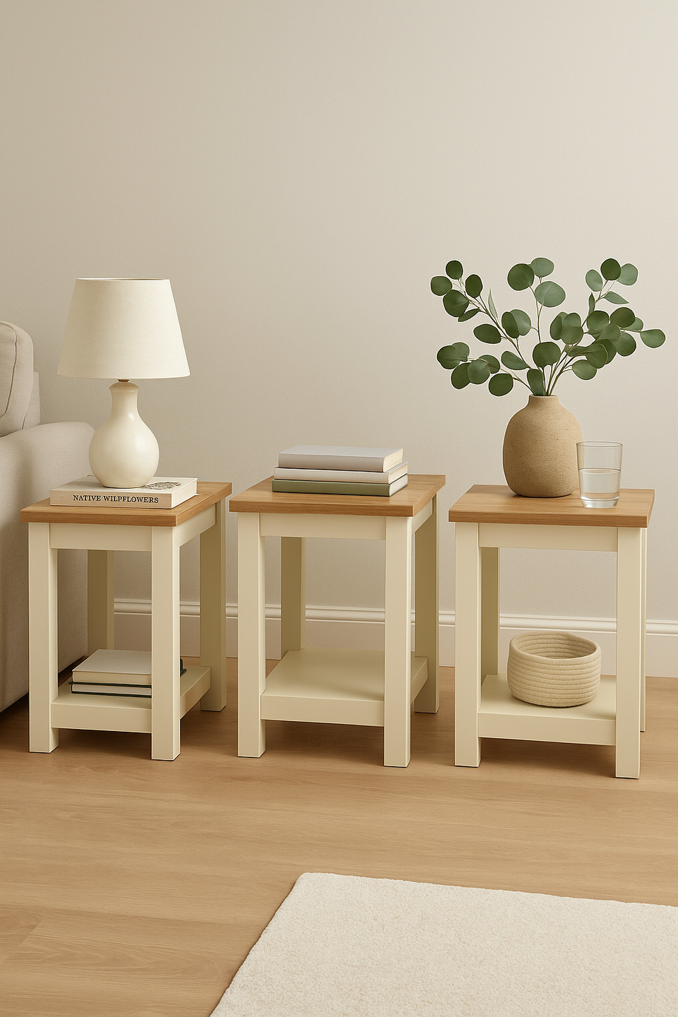 Ite Cream Lamp Side Table with Shelf Versatile Living Room and Bedroom Furniture