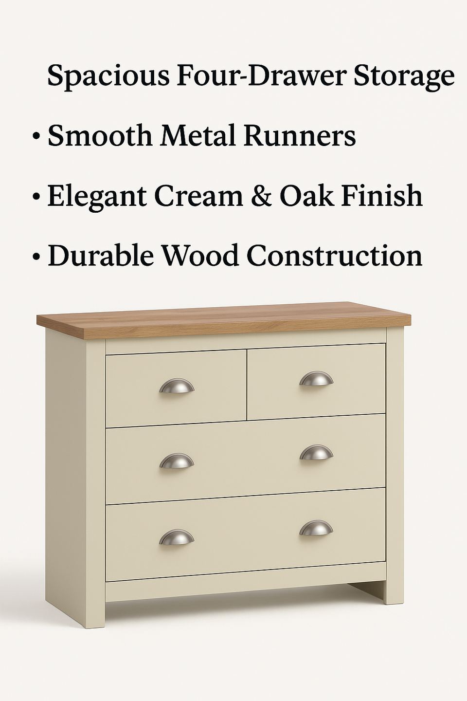 Ite  4 Drawer Chest of Drawers - Cream Bedroom Furniture with Storage
