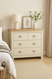 Cream Ite 4-drawer chest of drawers from Lavish Kitchen Isle, stylish bedroom storage furniture in use.