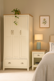 Lavish Kitchen Isle 2-piece bedroom set with a 3-door wardrobe, shelving, and bedside table for stylish bedroom storage.