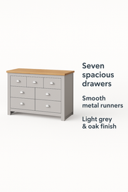7 Drawer Chest of Drawers Stylish Bedroom Furniture Cabinet in Light Grey with Oak Top Storage Solution for Bedroom and Living Spaces