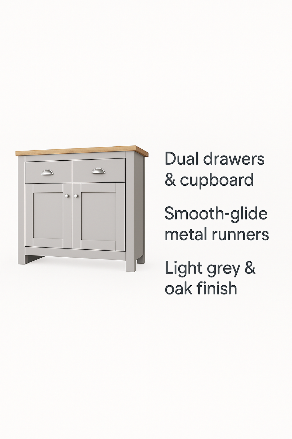 Light Grey Sideboard Cabinet with 2 Drawers and 2 Doors – Stylish Storage Solution for Living and Dining Room Furniture