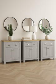 Light grey Lavish Kitchen Isle sideboard cabinet with 2 drawers and 2 doors, stylish storage for living or dining rooms.