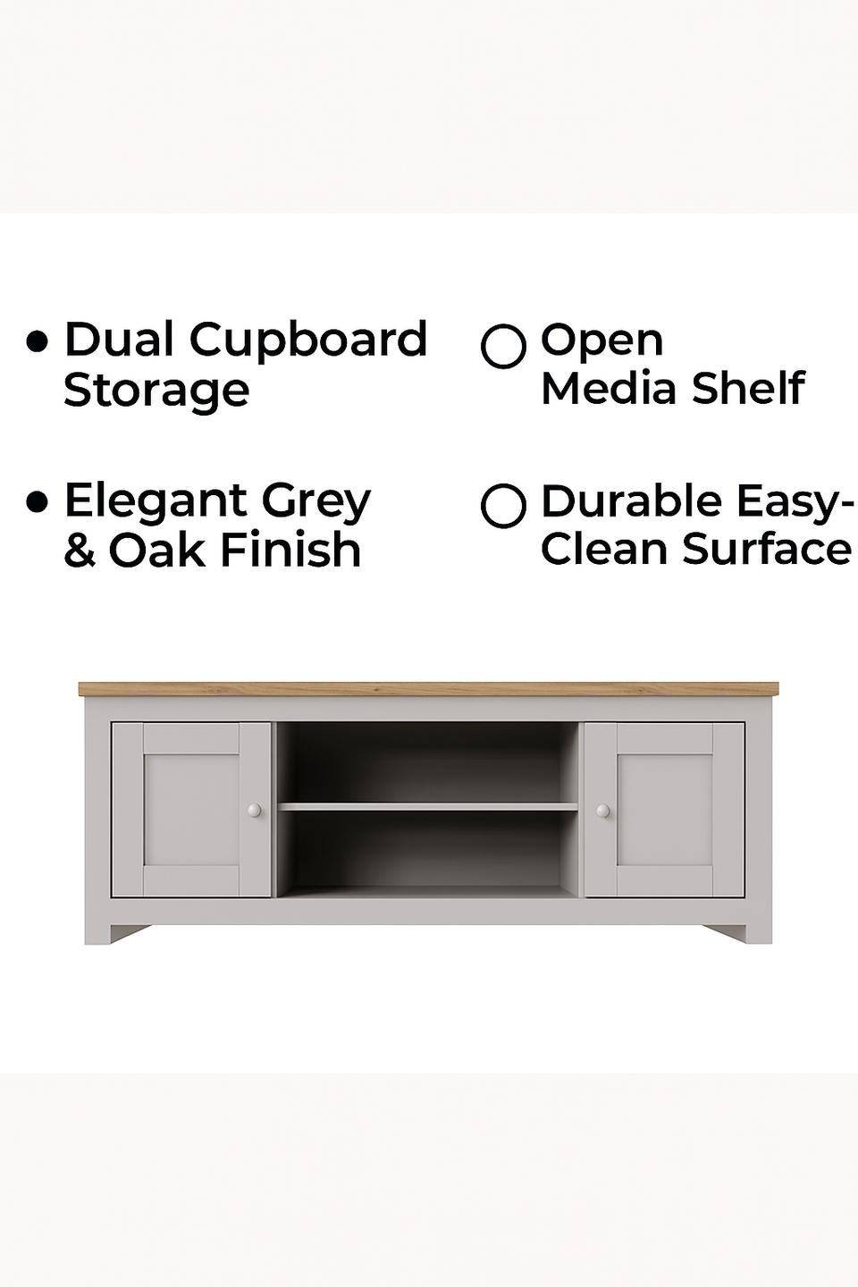 TV Stand Cabinet Unit with Storage Modern Living Room Furniture with 2 Doors- Light Grey
