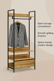 Open Wardrobe with 4 Shelves Wardrobe Storage with Hanging Rail for Small Space Solutions Oak Effect