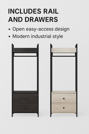 Open Wardrobe with 2 Drawers  2 Shelves – Wardrobe Storage with Hanging Space and Shelving - Lavish Kitchen Isle
