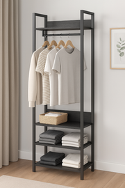 Open Wardrobe with 4 Shelves Wardrobe Storage with Hanging Rail for Small Space Solutions - Lavish Kitchen Isle