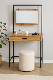 Modern Wotan Oak dressing table with mirror and drawers, stylish makeup vanity for bedroom decor, by Lavish Kitchen Isle.